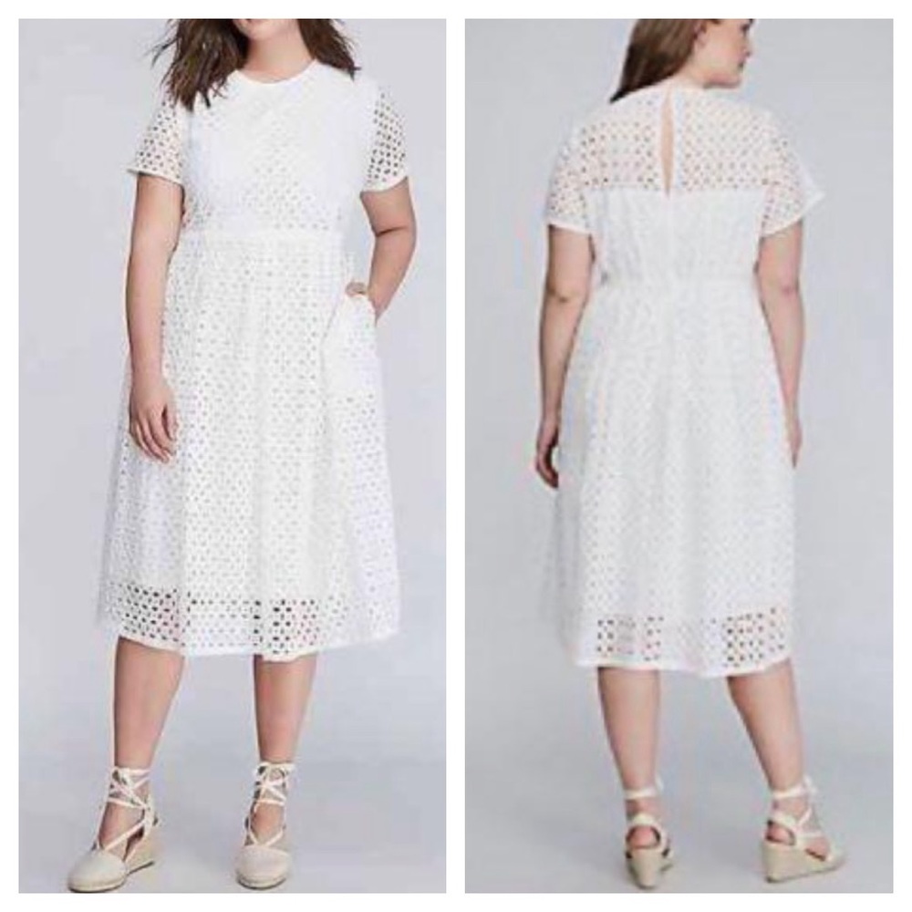 Lane Bryant White Eyelet Midi Dress with Short Sleeves